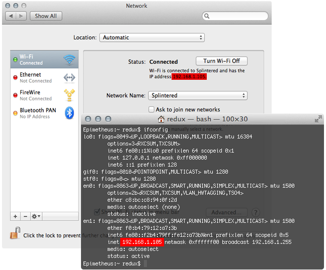 Finding the IP Address in OS X using Network preferences and ifconfig in the terminal