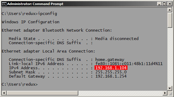 Finding the IP Address in Windows, using the Command Prompt and ipconfig